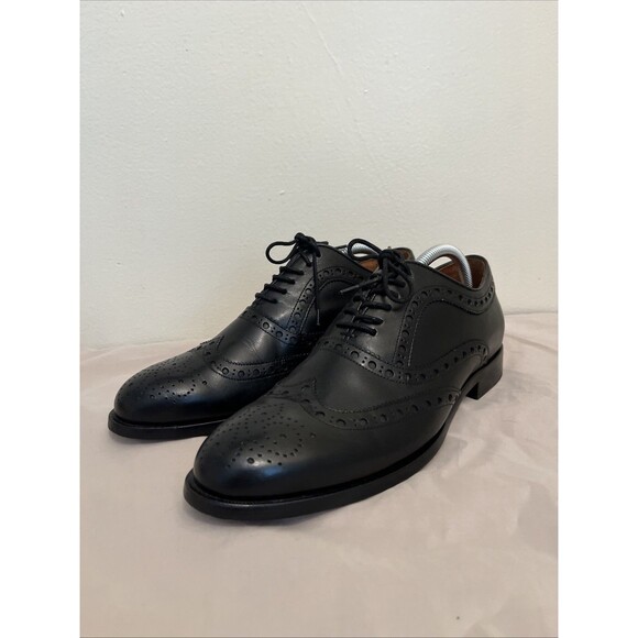 G.H. Bass Men's Hoboken Monogram Wingtip Brogue Detail Oxfords, Black- Size 9M - Picture 1 of 11